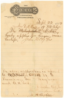 1882 New York Giants Application for Admission To The National League (PSA/DNA)